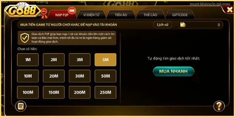 Quá trình nạp và rút tiền cực kỳ nhanh chóng cho người chơi