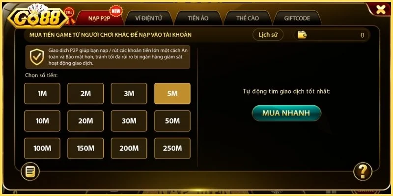 Thực hiện thao tác nạp tiền an toàn qua P2P